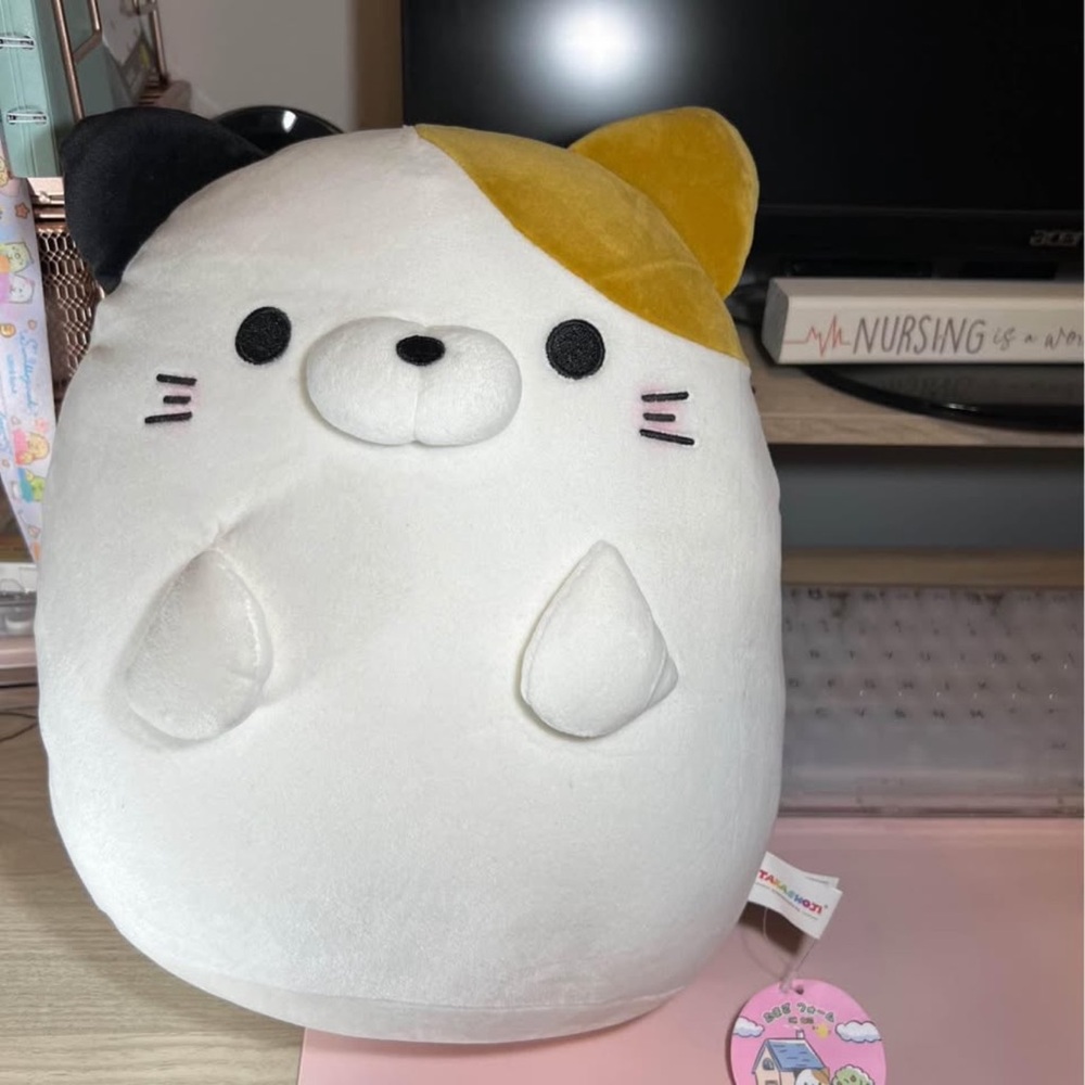 Plush Cat Toy - White, Black, and Gold